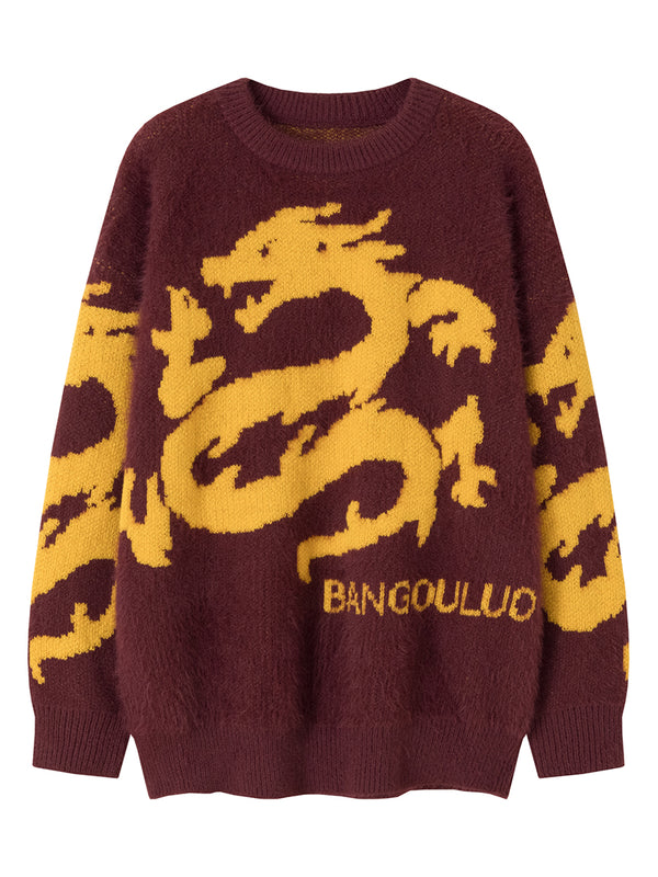 Dragon Pattern Jacquard Streetwear Knitted Jumper Sweaters