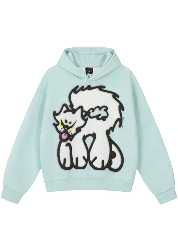 3D Embroidered Cartoon Cat Unisex Oversized Pullover Hoodies