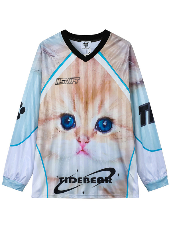 Cute Cat Graphic Long Sleeve Oversized Streetwear Jersey T-Shirts