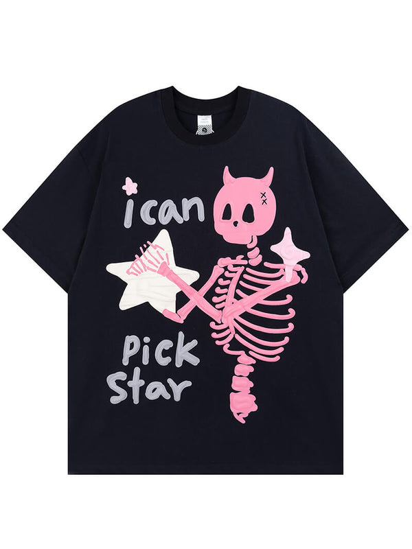 Personality Skeleton Foaming Printed Streetwear Loose Unisex Tshirts