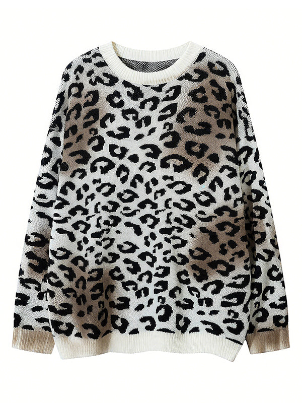 Leopard Oversized Knitted Jumper Sweaters Streetwear Pullover