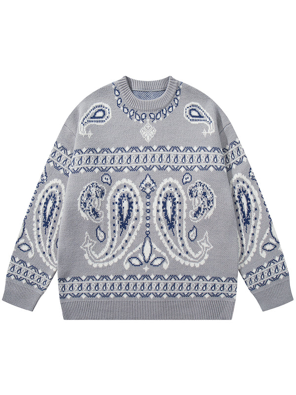Paisley Knitted Sweater – Vintage Streetwear Oversized Pullovers