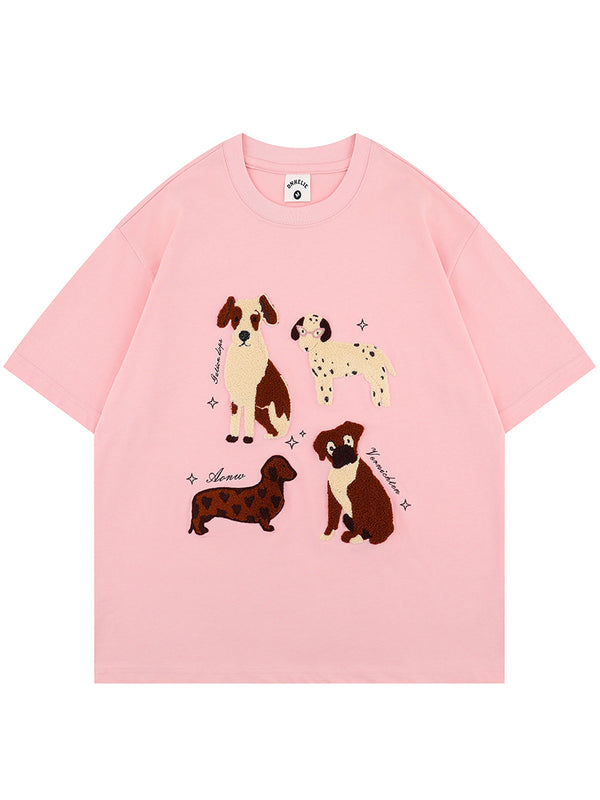 Embroidered Dog Graphic T-Shirts – Unisex Casual Streetwear