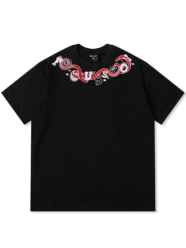 Streetwear Bold Snake Embroidery Graphic T-Shirts Tops Tees