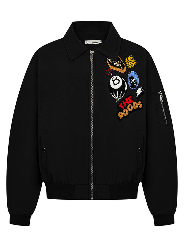 Streetwear Bomber Jacket with Embroidered Patch Design Outerwear Coats