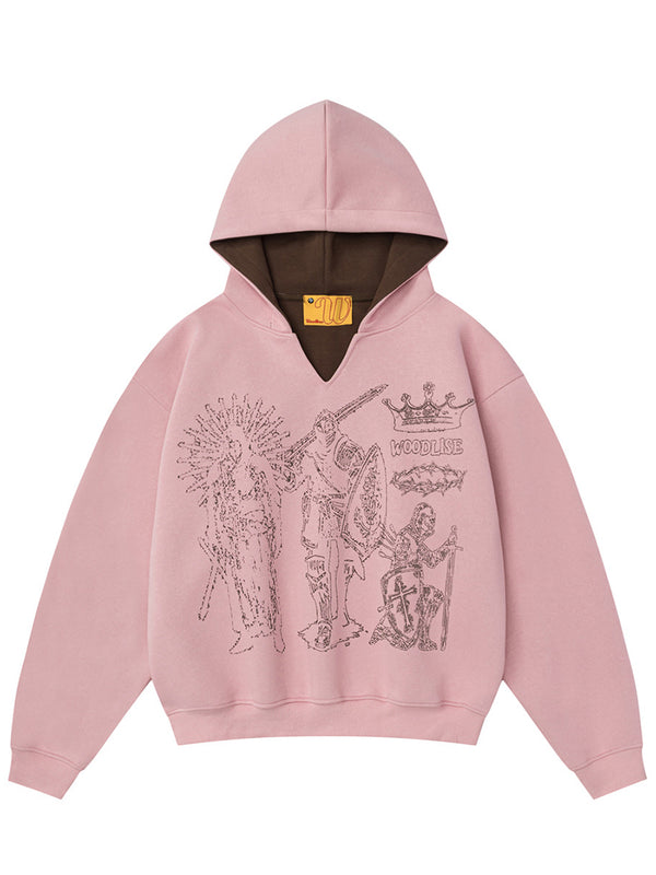 Oversized Medieval Graphic Hoodies Cotton Blend Streetwear Pullover Sweatshirt