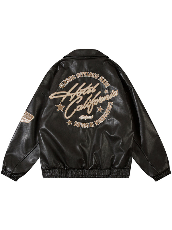 Vintage Embroidered PU Leather Streetwear Bomber Jackets