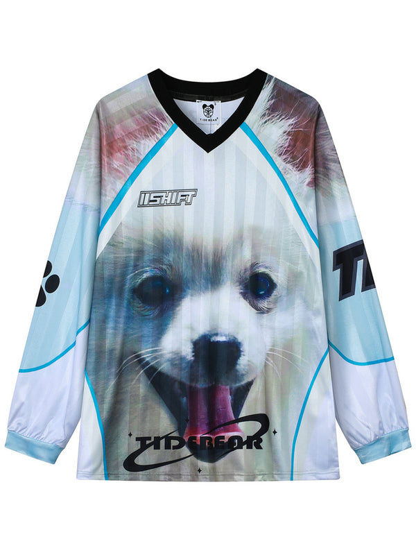 Playful Dog Graphic Long Sleeve T-Shirts Casual Streetwear Tops