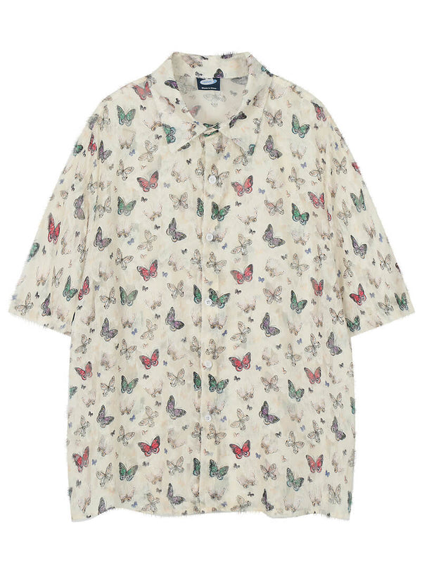 Butterfly Full Printed Short Tassel High Street Shirts