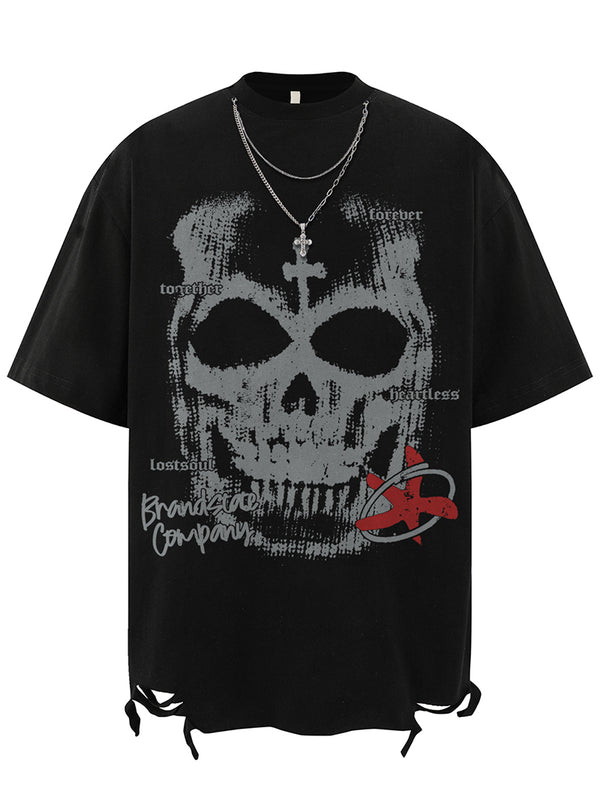 Streetwear Gothic Skull Graphic Oversized T-Shirt with Layered Chains
