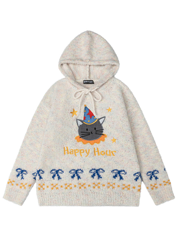 Whimsical Cat Jumper Hoodies – Cozy Knitted Pullover with Cartoon
