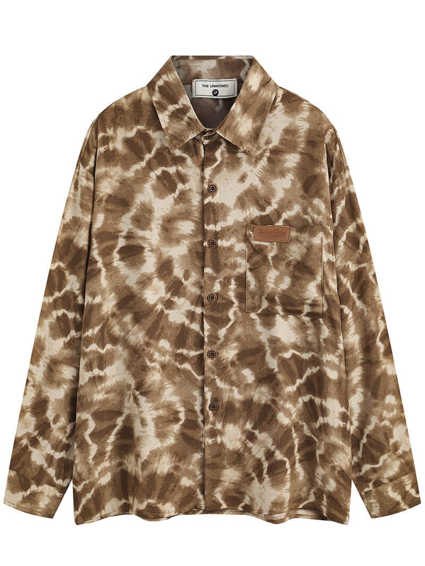 Vintage Leopard Tie Dye Oversized Long Sleeve Button Shirts