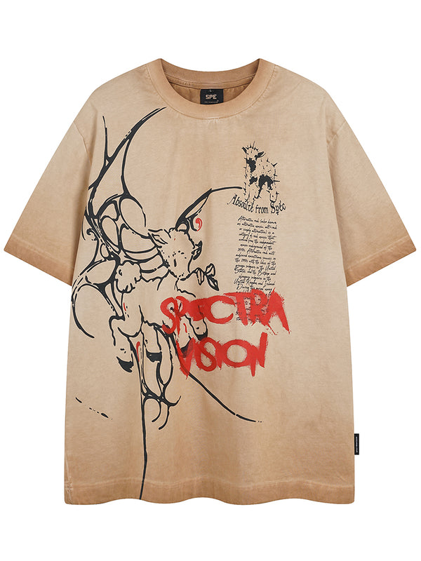 Vintage Washed Graphic T-Shirt – Streetwear Fantasy Creature Print Tee