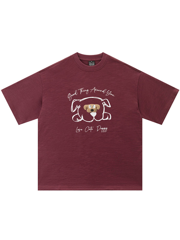 Streetwear Cute Dog Graphic Oversized T-Shirt with Doll Accents