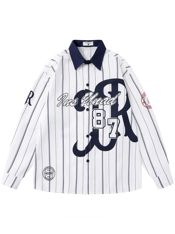 Baseball-Inspired Pinstripe Casual Streetwear Button-Up Shirts