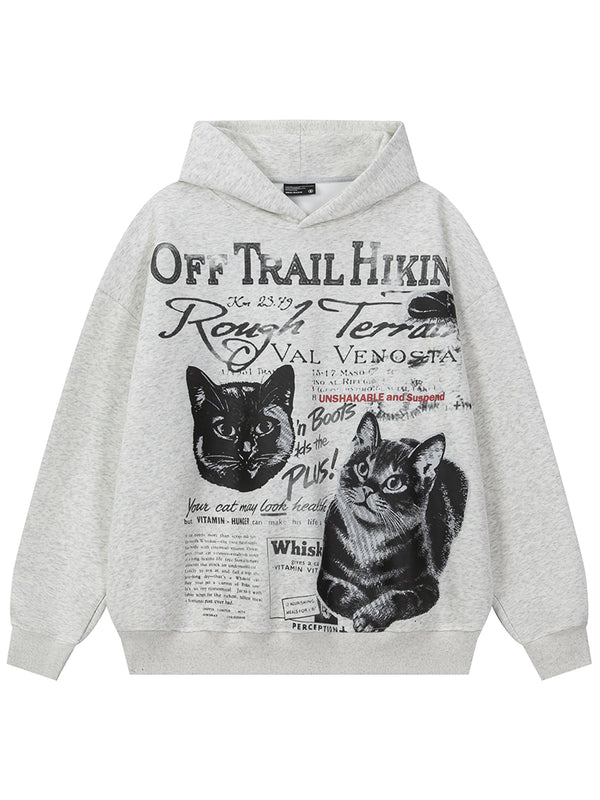 Streetwear Cat Themed Graphic Printed Oversized Hoodies