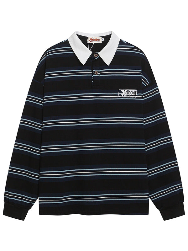 Striped Long Sleeve Polo Shirts – Casual Streetwear Sweatshirts