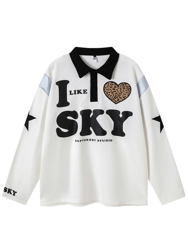 Oversized Graphic Embroidery Polo Shirt – Cotton Blend Streetwear Tops