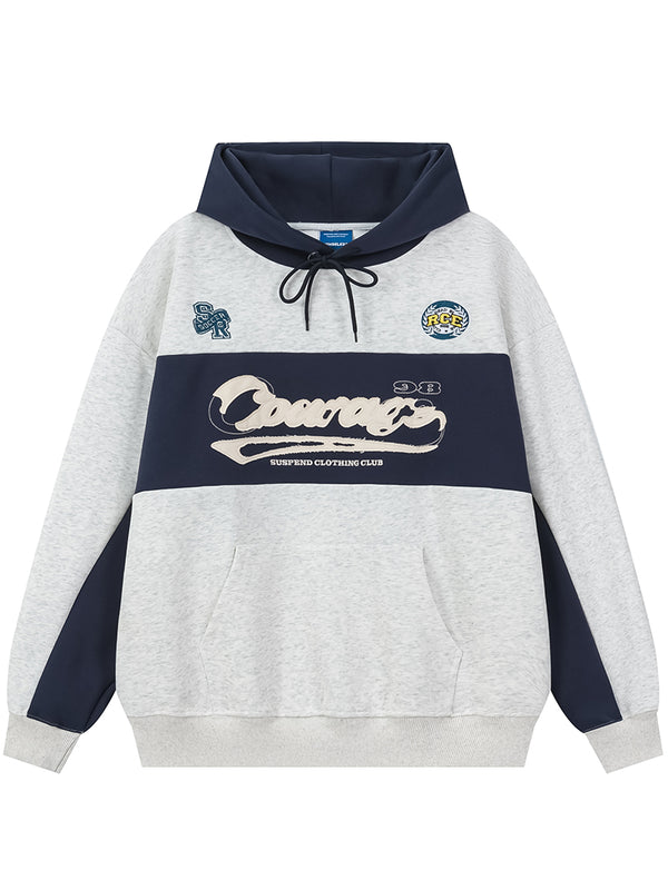 Embroidered Patches Cozy Two-Tone Oversized Pullover Hoodies