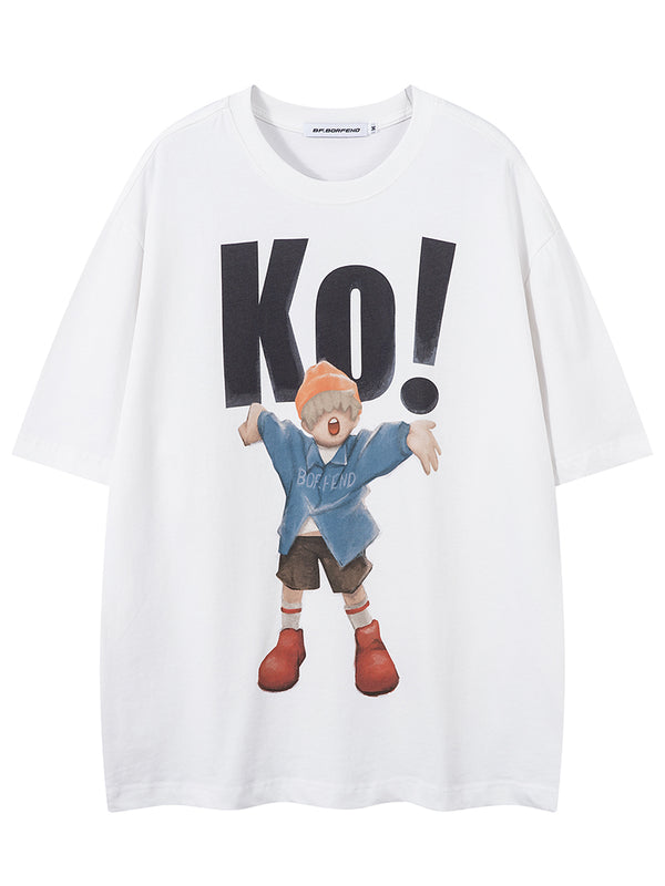 Playful Character Print Casual Cotton Streetwear Graphic T-Shirts