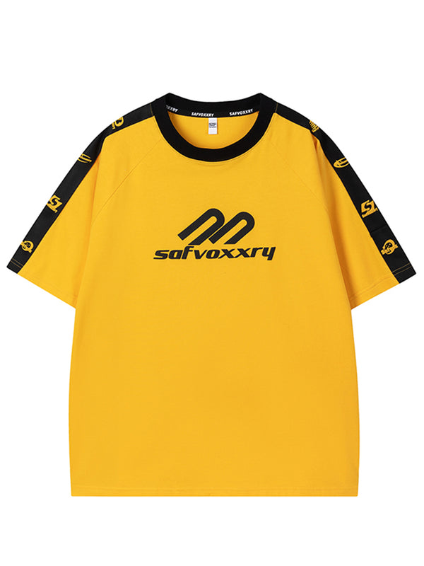 Streetwear Casual T-Shirt, Colorblock Short Sleeve Crewneck Tee