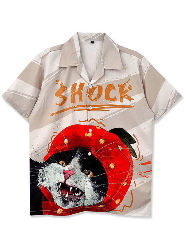 Funny Cartoon Cat Graphic Print Hawaiian Beach Shirts Tops