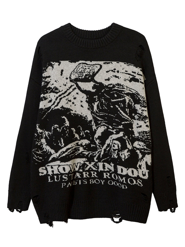 American Style Vintage Graphic Gothic Knitted Pullover Sweaters