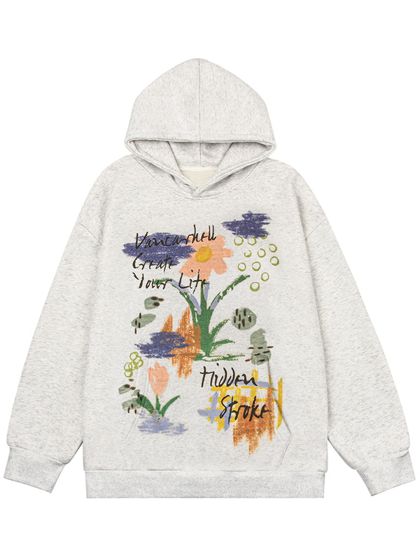 Streetwear Floral Graphic Winter Fleece Pullover Hoodies