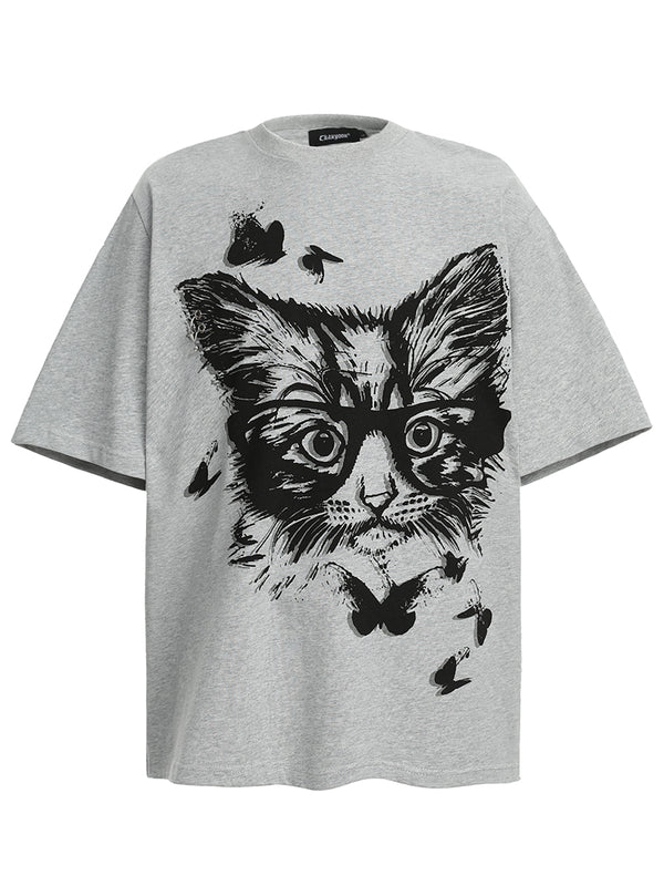 Graphic Cat T-Shirt – Unisex Funny Kitten Tee with Butterfly Print