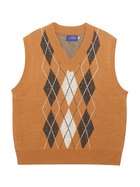 Argyle Sweater Vest – Classic Knitted Pullover Vest with Wool Blend