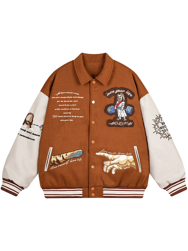 Streetwear Eye-Catching Embroidery Patchwork Varsity Jackets