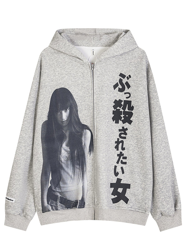 Anime Graphic Printed Hoodies Unisex Casual Zip-Up Jackets