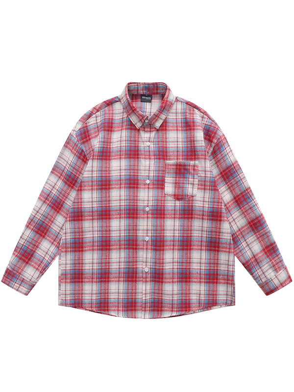 Classic Red Plaid Vintage Casual Long Sleeve Checkered Shirts