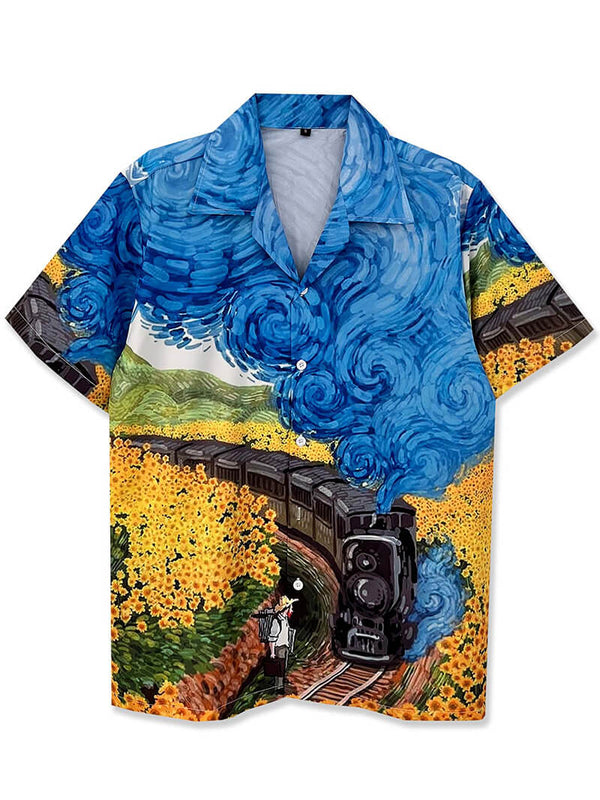 Van Gogh Starry Night Sunflower Graphic Print Hawaiian Beach Shirts