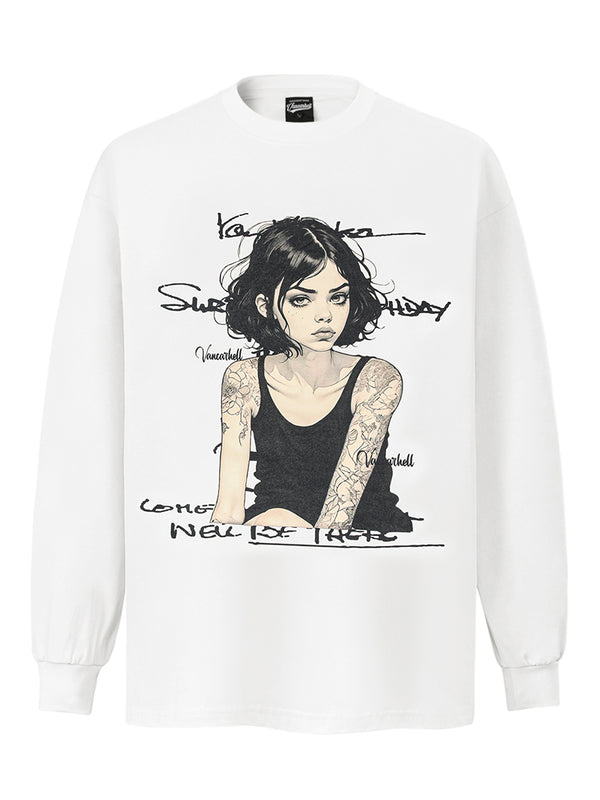 Streetwear Tattoo Girl Graphic Printed Vintage Oversized T-Shirts