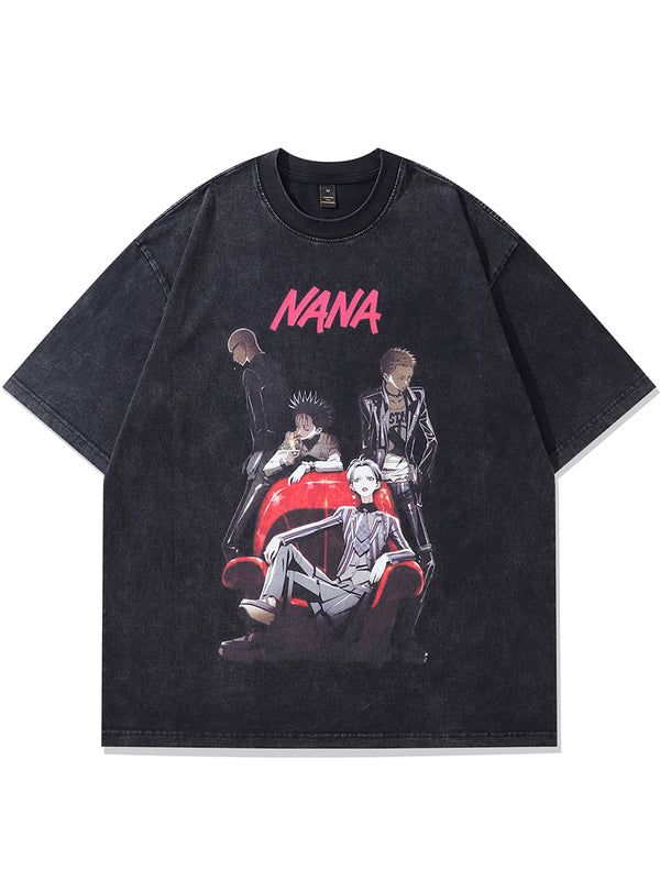 Japanese Anime Comics Graphic Print Washed Oversized Tshirts