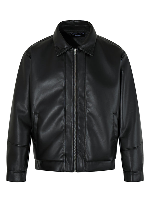 Faux Leather Jacket – Zip-Up PU Bomber with Minimalist Design