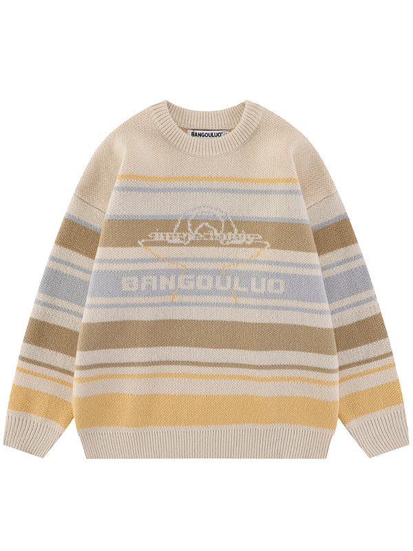 Autumn Japanese Vintage Unisex Striped Knitted Sweaters