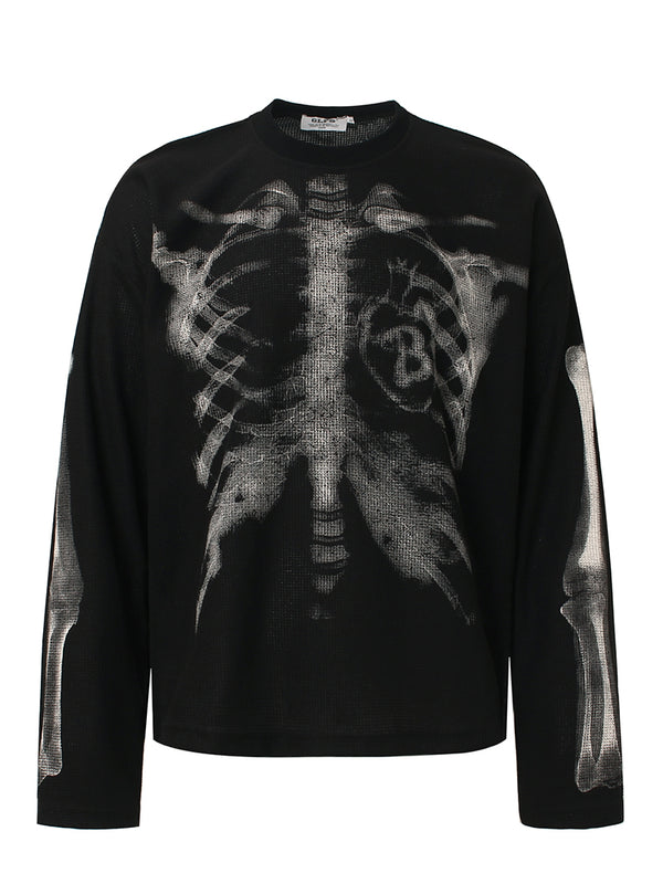 X-Ray Skeleton Graphic T-Shirt – Streetwear Oversized Waffle Knit Tees