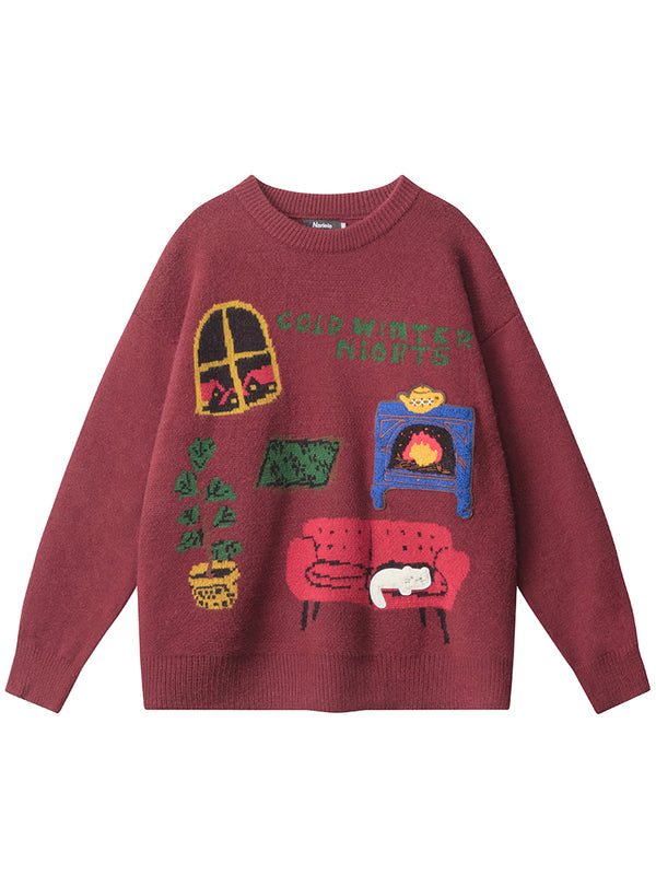 Streetwear Winter-Themed Warm Cozy Knitted Pullover Sweaters