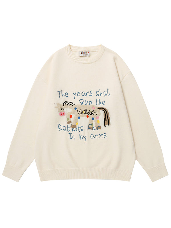 Whimsical Animal Embroidered Sweaters – Streetwear Knitted Pullovers