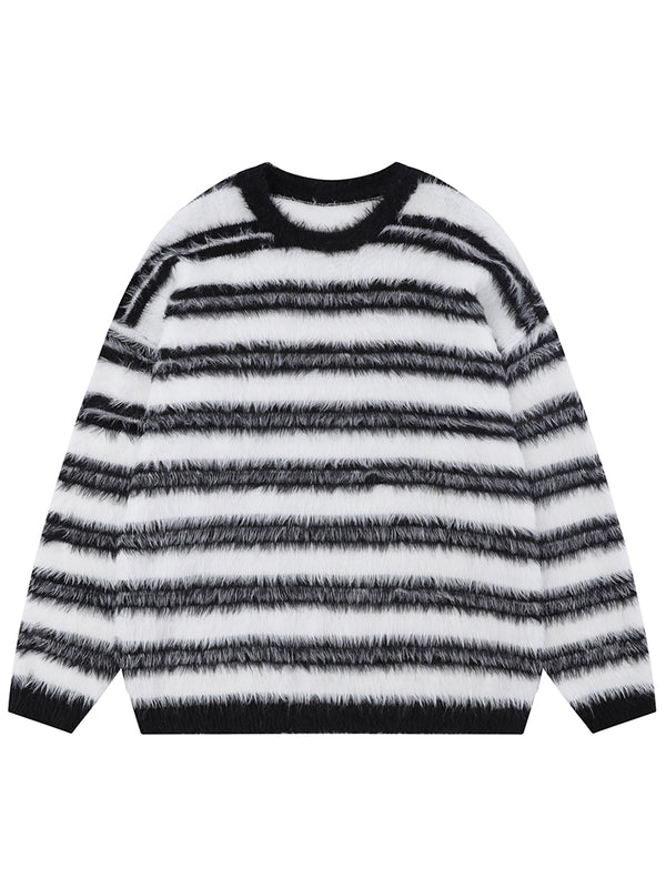 Striped Fuzzy Vintage Knitted Jumper Sweaters Pullovers