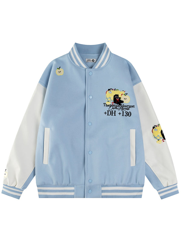 Playful Graphic Varsity Jacket – Color Block Streetwear Coats Outerwear
