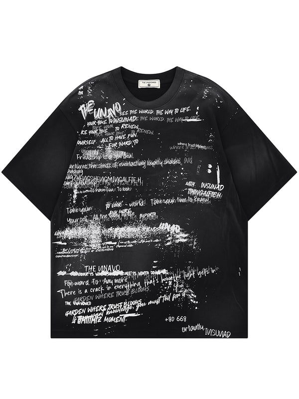 Urban Graffiti T-Shirts – Letter Print, Distressed Streetwear Tops Tees