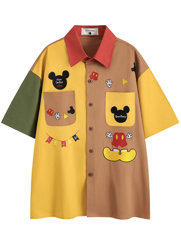 Funny Cartoon Embroidery Patchwork Vintage Casual Shirts