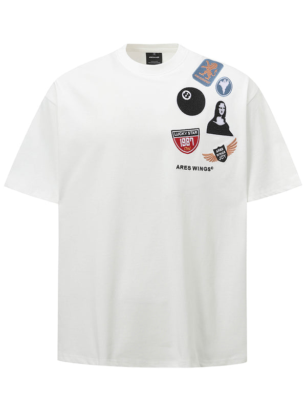 Graphic Patch Design Oversized T-Shirt – Casual Streetwear Cotton Tee