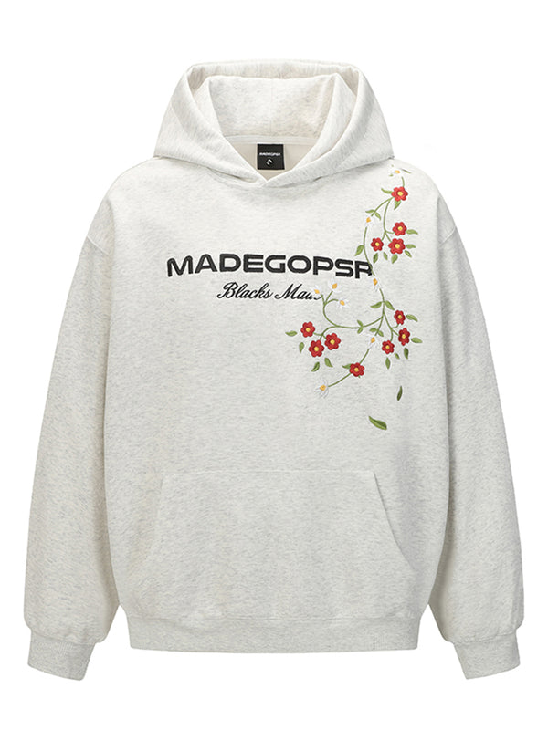 Floral Embroidered Hoodie – Loose Fit Pullover with Artistic Detail