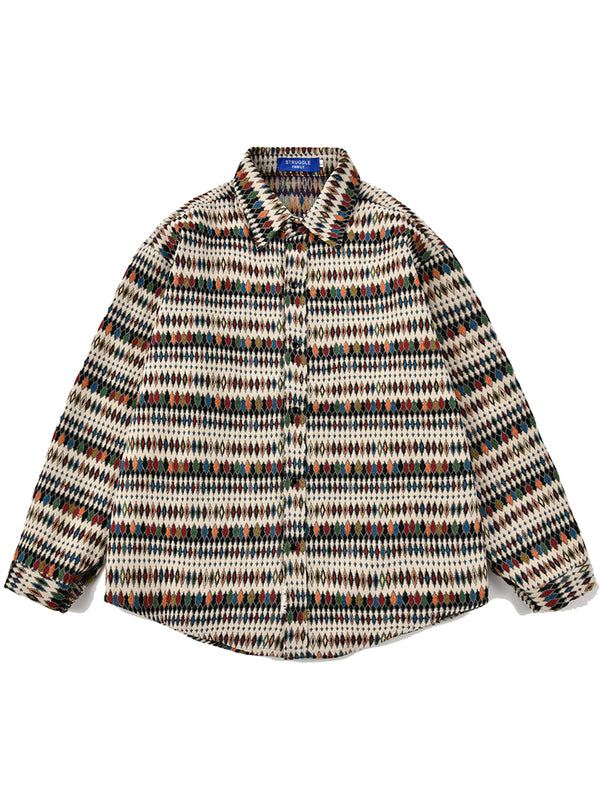 Ethnic Style Vintage Argyle Button Up Oversized Casual Shirts