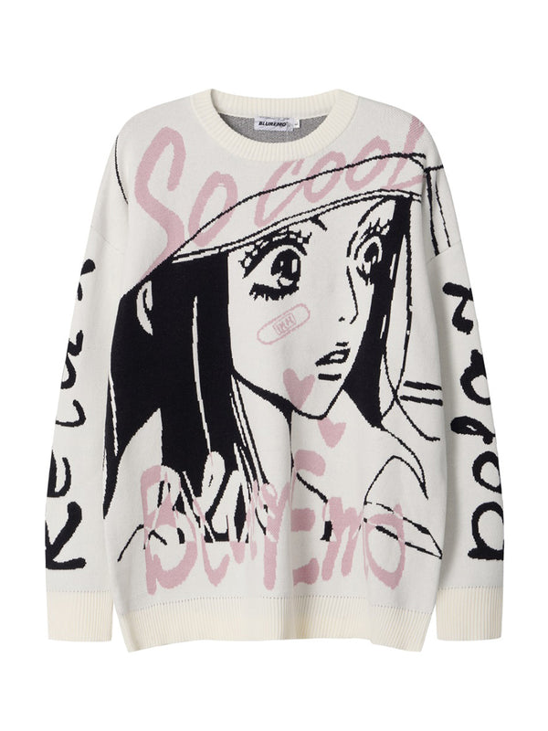 Cozy Anime Graphic Knitwear Oversized Sweater Pullover