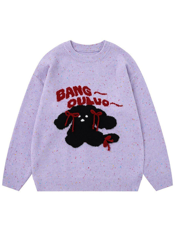 Streetwear Cute Dog Speckled Knitted Sweaters Casual Pullovers Tops